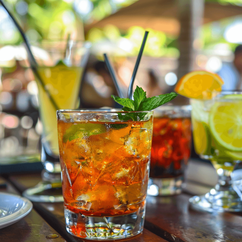 a photo of several popular barbecue cocktails and drinks, with several bbq cocktails in the background.