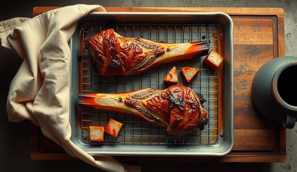 A double batch of Kansas City burnt ends spread with careful spacing across a large sheet pan, showing the critical no-stacking rule for scaling up the cook.