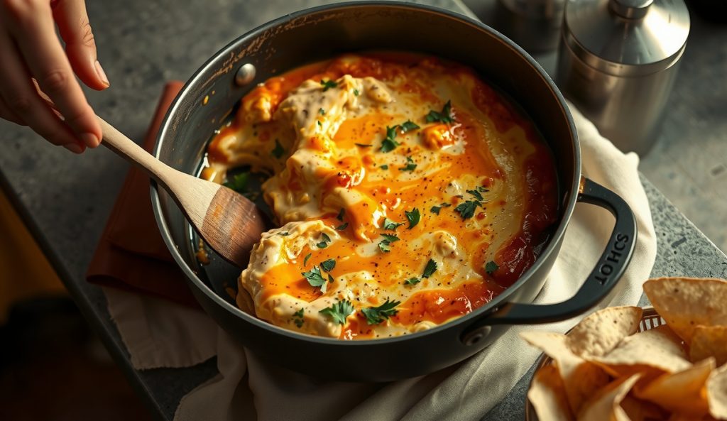Full-size half-hotel pan of large-crowd smoked queso on pellet grill grates, showing a doubled batch with the wide pan geometry needed for even cooking and smoke absorption for 15-plus guests.