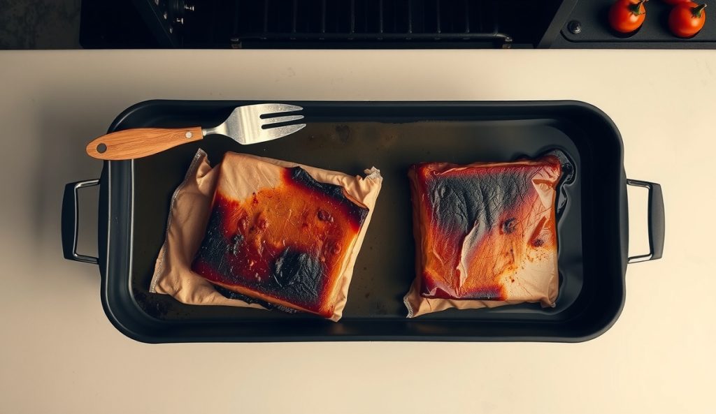 Two large sous vide pork belly slabs in separate vacuum bags properly spaced in a wide bath with circulator, a third slab staged on the counter, showing the event-batch scale-up setup for simultaneous multi-slab cooking.